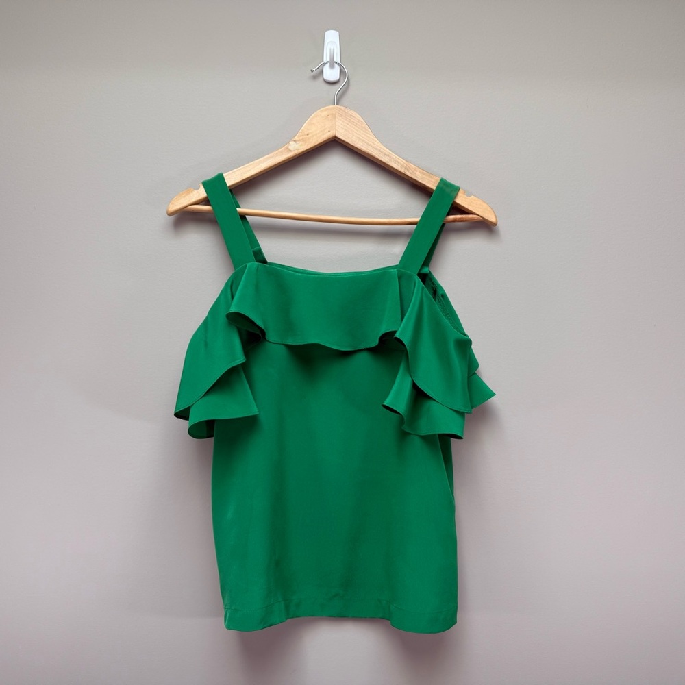 J.Crew Emerald Green 100% Silk Ruffle Cami – Size 0